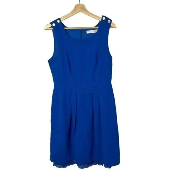 Trina Turk Royal Blue Gold Button Fit & Flare Mini Dress 6 - Picture 1 of 5